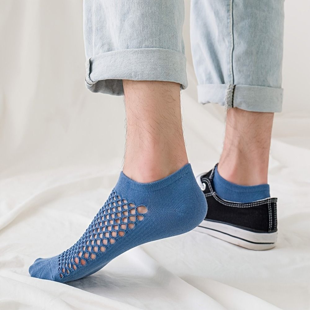 Ankle Sock Low Cut - 패션 할로우 디자인 남성용 얇은 단색